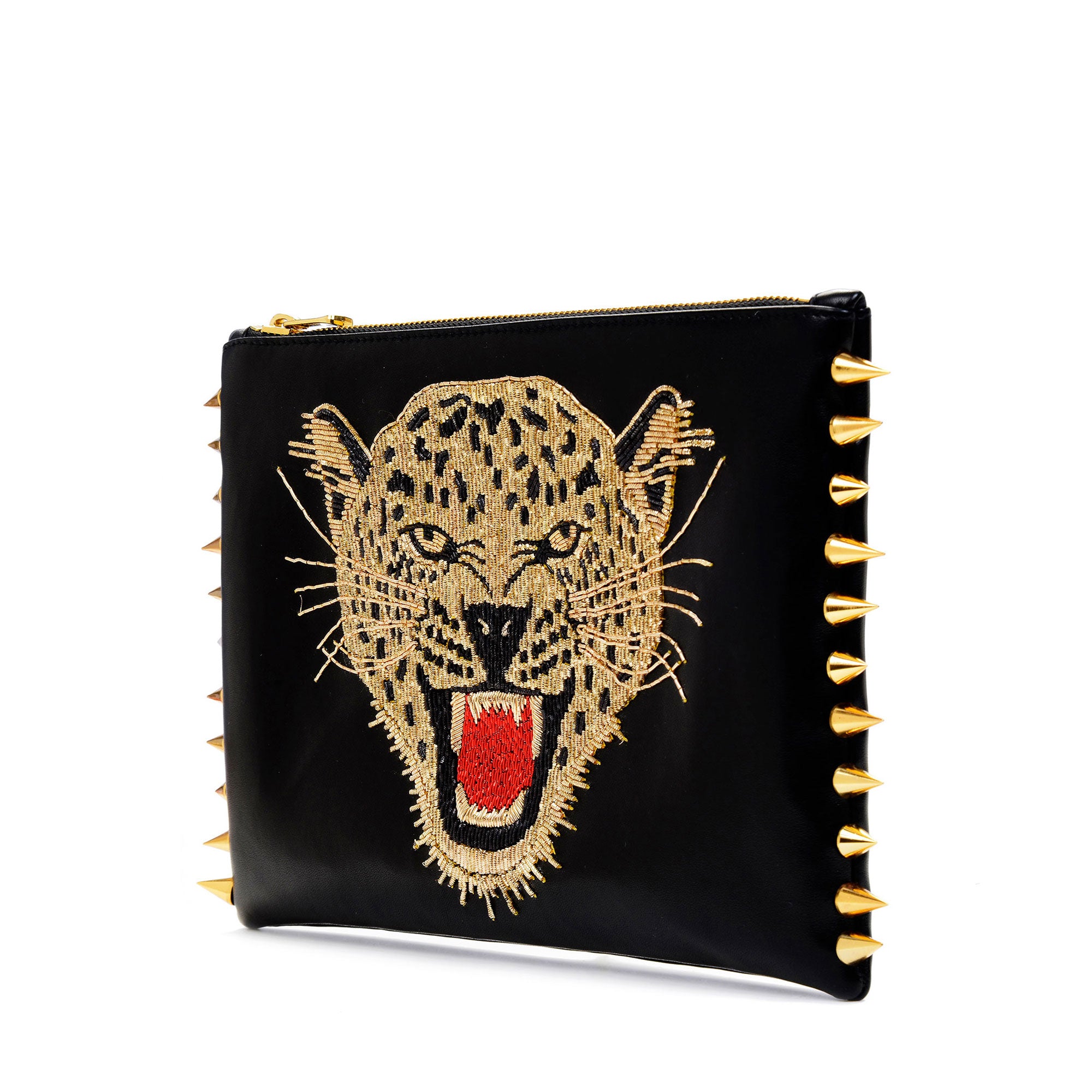 LEOPARD EMBROIDERED CLUTCH BAG(GOLD)