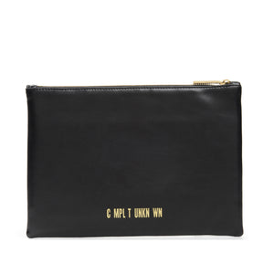 TEXT EMBROIDERED CLUTCH BAG