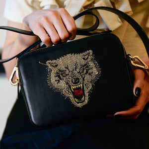 WOLF REVERSE EMBROIDERED CROSSBODY BAG