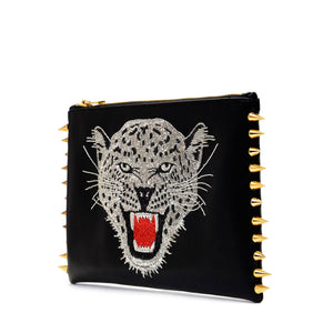 LEOPARD EMBROIDERED CLUTCH BAG(SILVER)