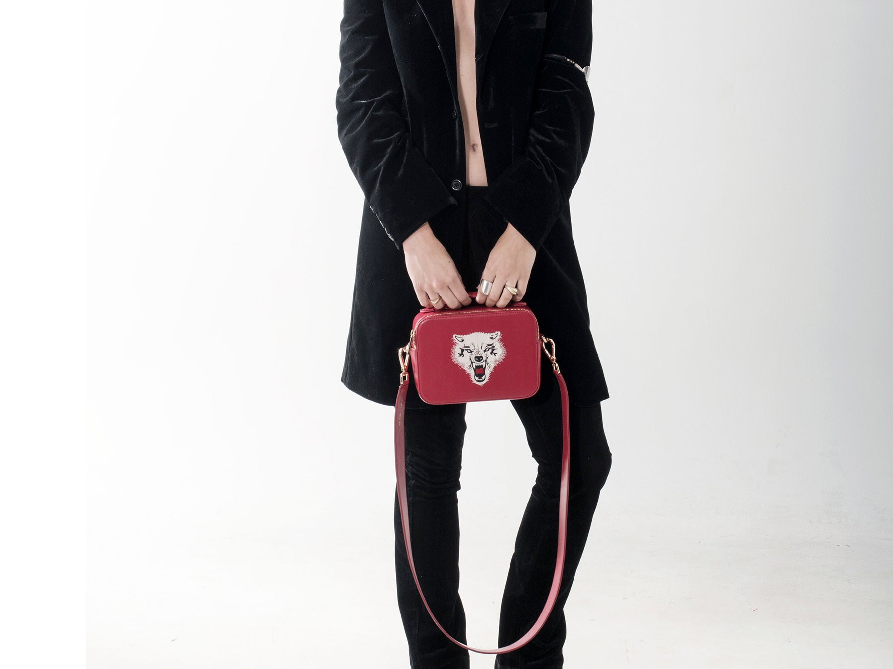 WOLF EMBROIDERED CROSSBODY BAG