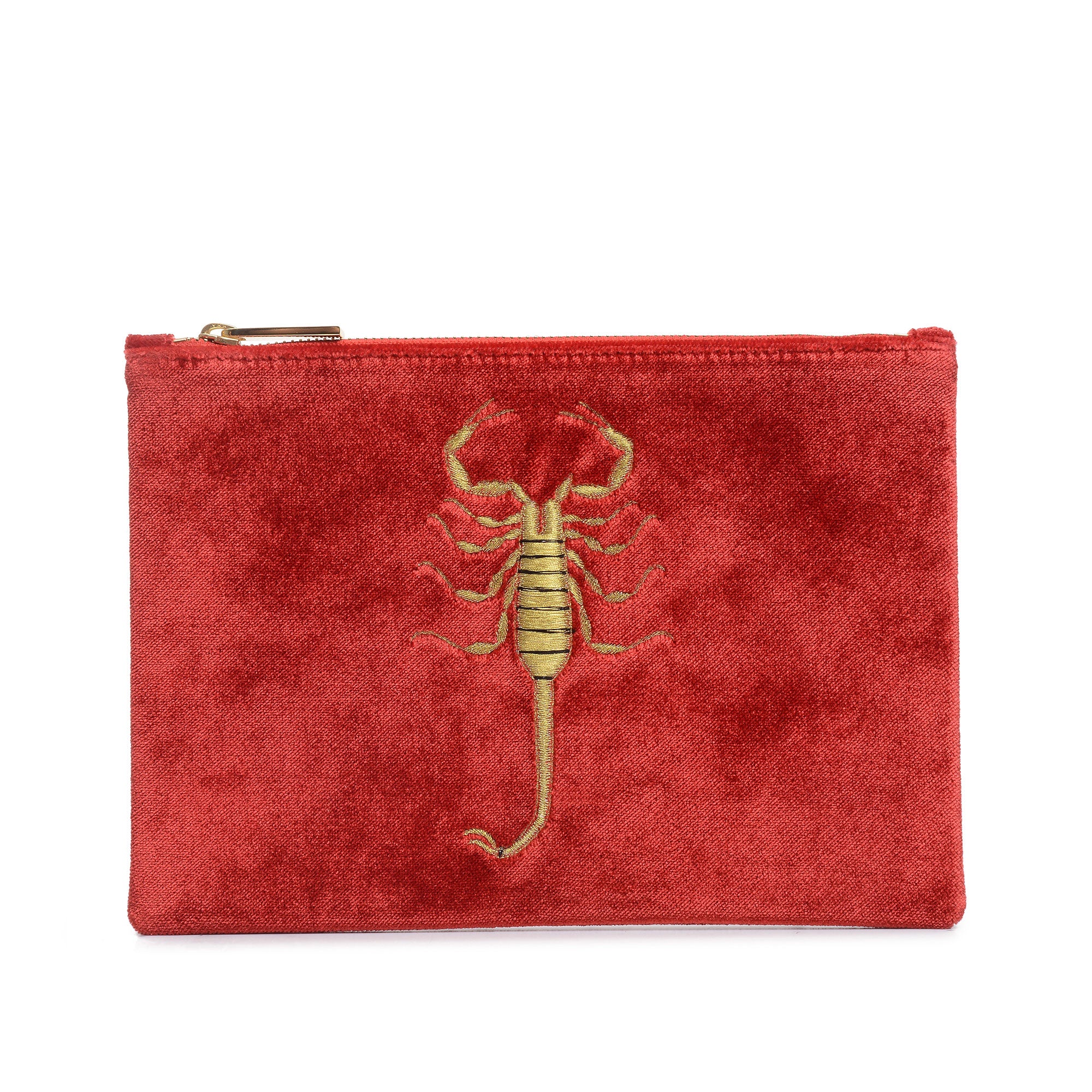 SCORPION EMBROIDERED VELVET CLUTCH BAG(RED)