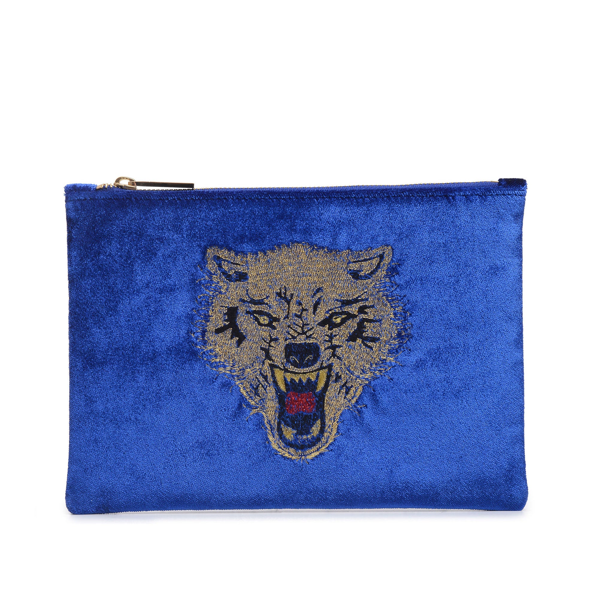 WOLF EMBROIDERED CLUTCH BAG